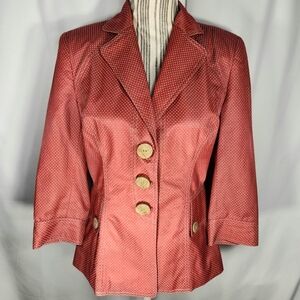 Earl Rutenberg Red w/Tan Dots 3/4 Sleeve Lined Blazer Jacket Size 4